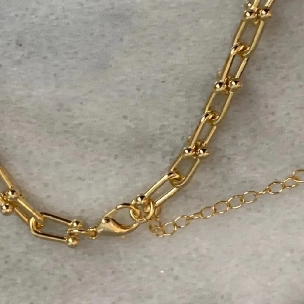 Gold Chain Link Chunky Sterling Silver Necklace - Picture 5 of 6